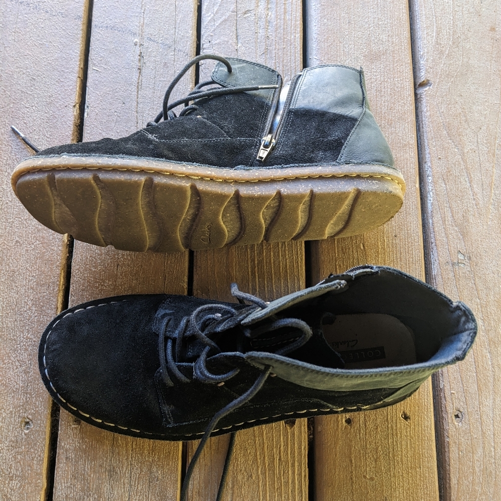 Clarks Black Tamitha Suede & Leather Lace-Up Ankle Boots